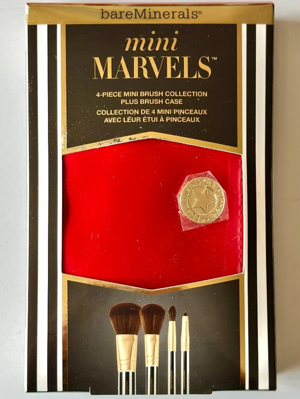 NEW bareMinerals Mini Marvels 4-Piece Brush Set + Red Travel Case